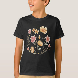T-shirt Fleurs florales et aquarelle feuille