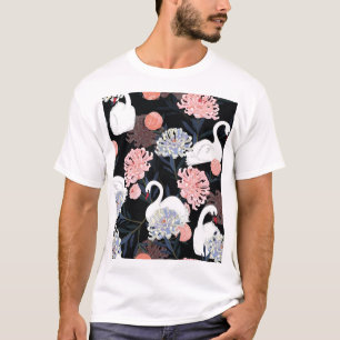T-shirt Fleurs florales orientales Motif de cygne