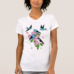 T-shirt Fleurs folles d'oiseaux et de bois de chien/fleurs