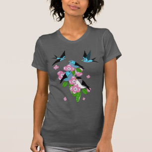 T-shirt Fleurs folles d'oiseaux et de bois de chien/fleurs