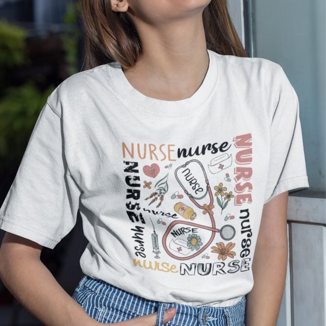T-shirt Fleurs Infirmières choses Stethoscope (Créateur téléchargé)