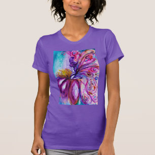 T-SHIRT FLEURS MORTES BLANCHES EN ROSE, PARKLES D'OR