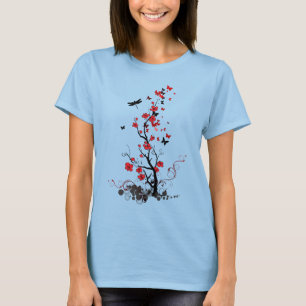 T-shirt Fleurs noires et rouges