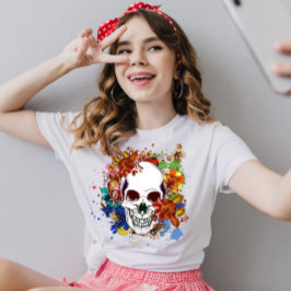 T-shirt Fleurs Roses du crâne