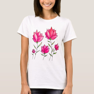 T-shirt Fleurs roses Encre Aquarelle Artsy Floral