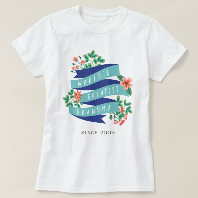 T-shirt Fleurs roses La plus grande grand grand-mère du mo (Design devant)