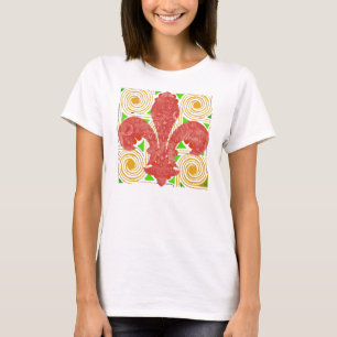 T-shirt Fleurs Rouges Abstraites, Fleur De Lis Eau Mètre L