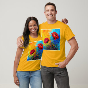 T-shirt Fleurs rouges vibrantes - Impression Pop Art