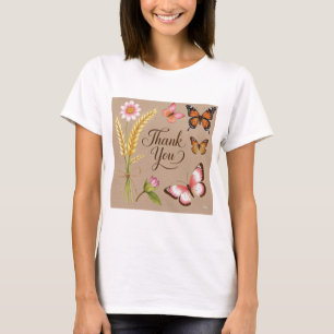 T-shirt Fleurs sauvages bohémiens, papillons, tiges de blé