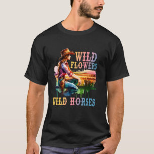 T-shirt Fleurs sauvages Chevaux sauvages Équestre Western