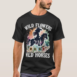 T-shirt Fleurs sauvages Chevaux sauvages Rétro Cowboy Suns