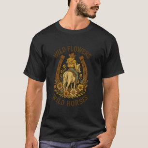 T-shirt Fleurs sauvages - Chevaux sauvages Rétro Cowgirl o
