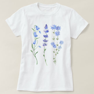 T-shirt Fleurs sauvages d'aquarelle bleu