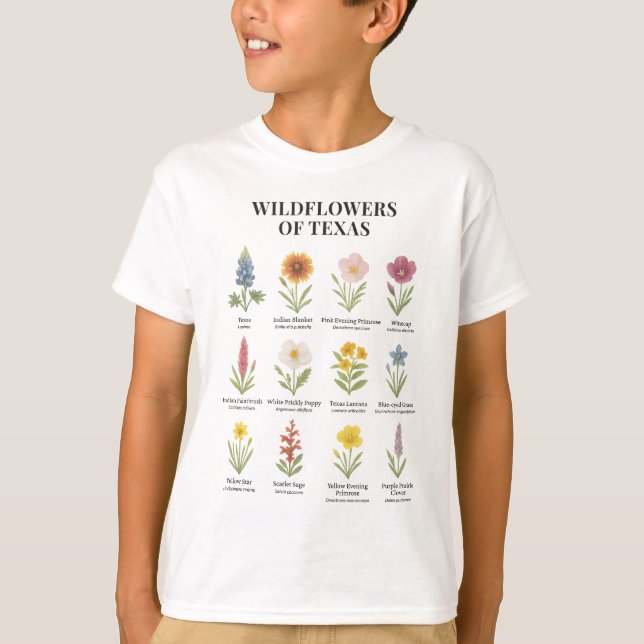 T-shirt Fleurs sauvages du Texas dans le style aquarelle (Devant)