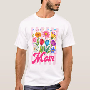 T-shirt Fleurs sauvages maman rayé Coquette noeud floral T