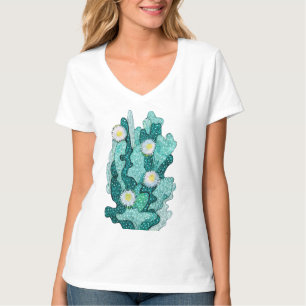 T-shirt Fleurs Succulentes de Cactus Floral Turquoise
