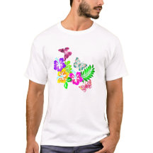 Fleurs tropicales et papillons du ciel