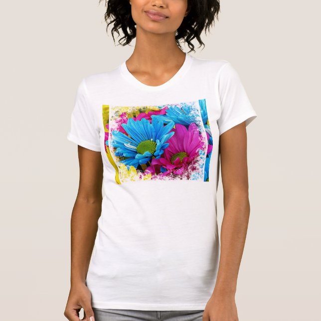 T-shirt Fleurs turquoises de marguerites bleues de roses (Devant)