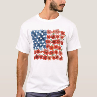 T-shirt Fleurs USA Drapeau Patriotique Quatrième 4 juillet