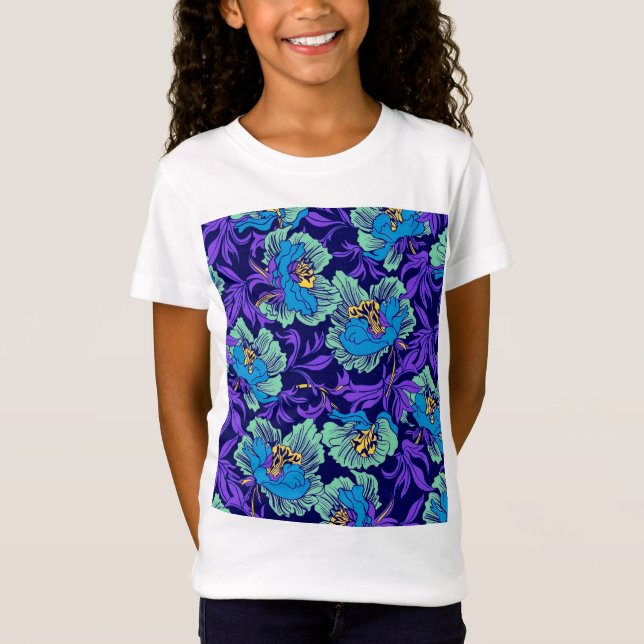 T-Shirt Fleurs violettes et bleues William Morris (Devant)