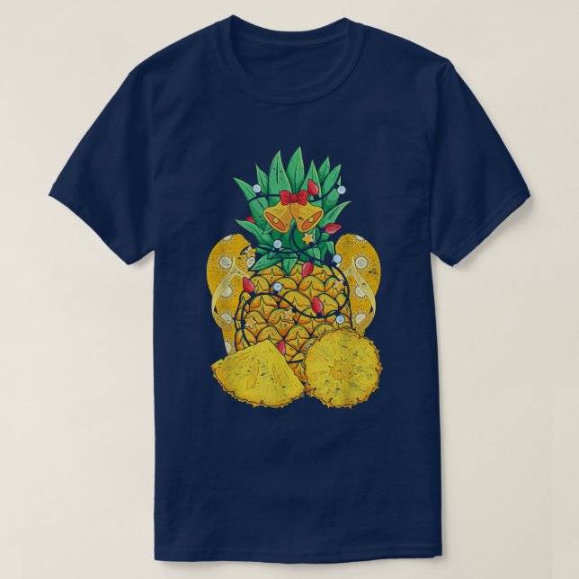 T-shirt Flip Flops Tropical Ananas Xmas Lumières Noël (Design devant)
