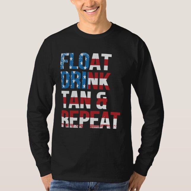 T-shirt Float Drink Tan Repeat Summer Beach Vacation Vinta (Devant)
