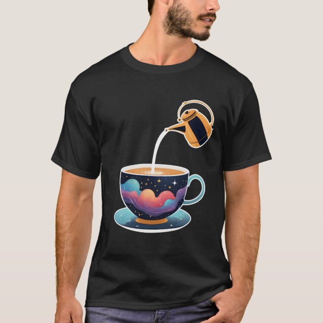 T-shirt Floating Tea Kettle Galaxy Constellation. (Devant)