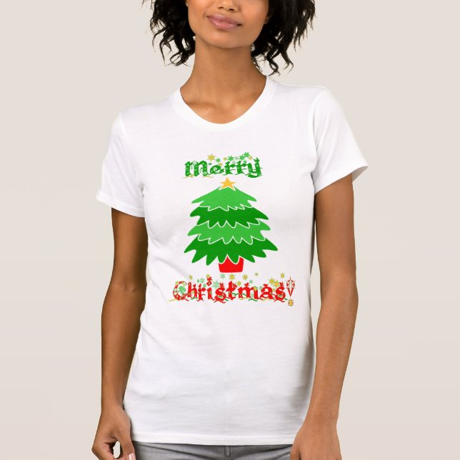T-shirt Flocons de neige et arbre de Joyeux Noël (Devant)