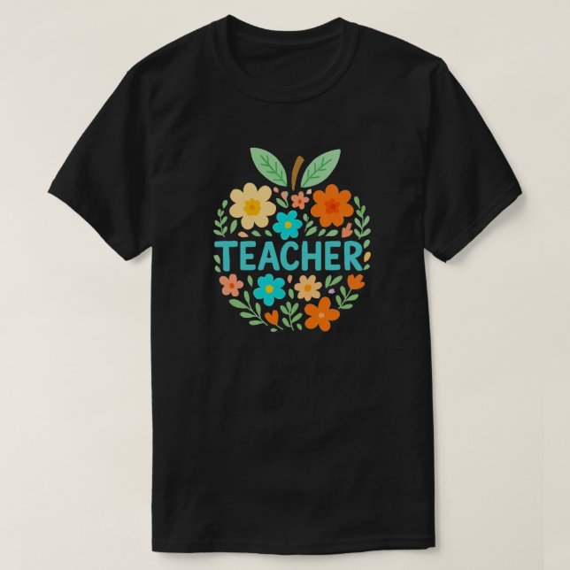 T-shirt Floral Apple Conception de l'enseignant (Design devant)