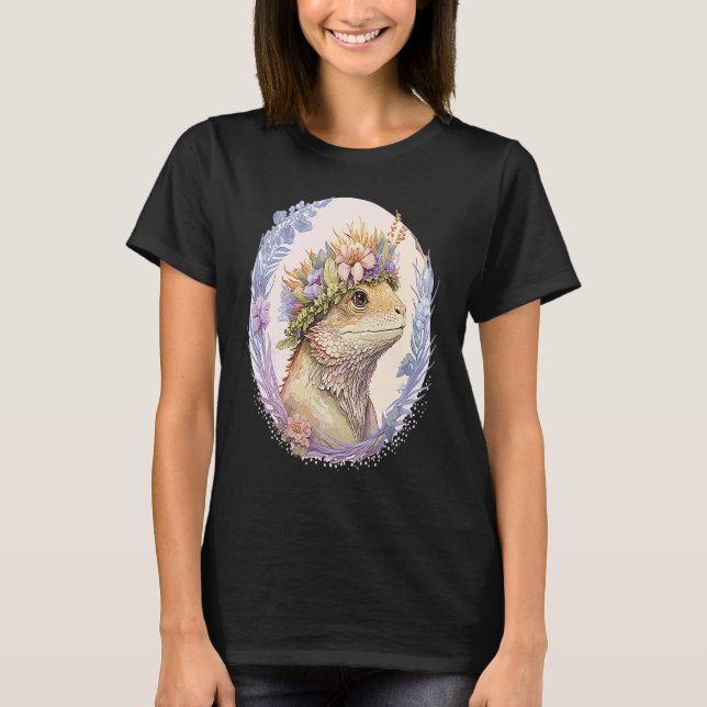 T-shirt Floral Bearded Dragon Flower Crown Pet Lizard (Devant)