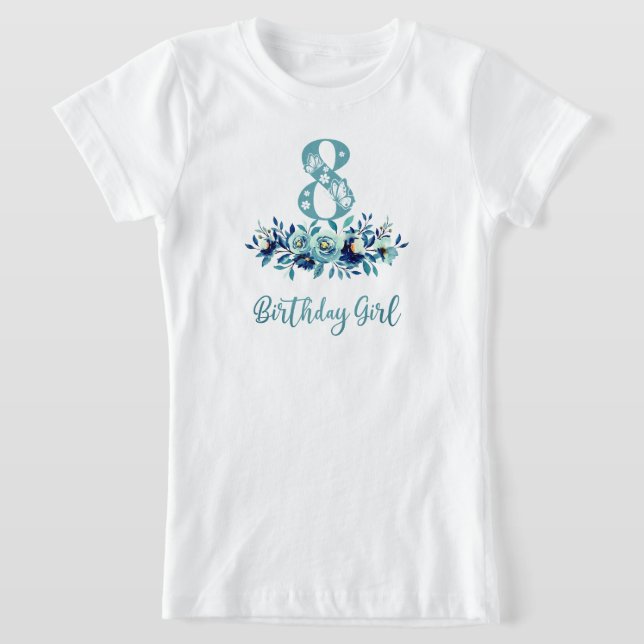 T-Shirt Floral bleu 8e anniversaire (Poser)