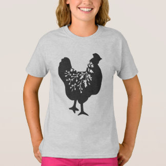T-shirt floral  chicken silhouette chickens