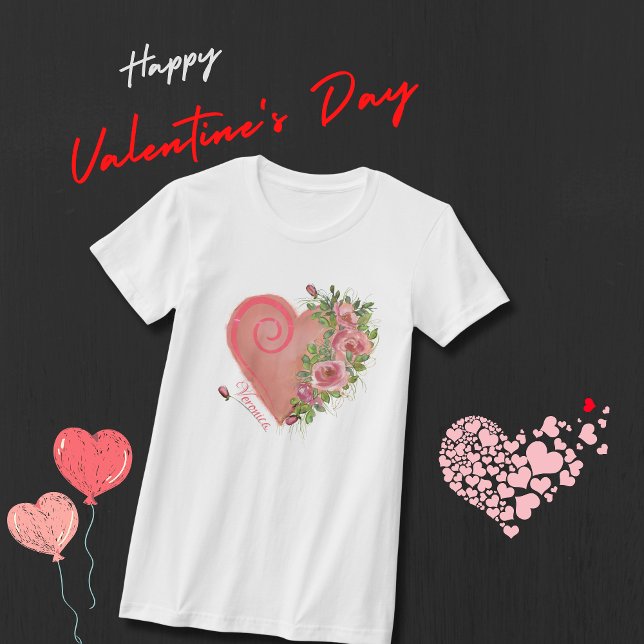 T-shirt Floral Coeur rose ( Pink Heart Floral T-Shirt )