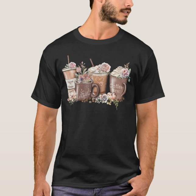 T-shirt Floral Coffee Cup Iced Latte With Spring Flowers (Devant)