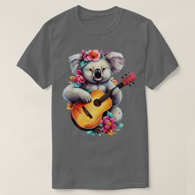 T-shirt Floral Cute Koala Jouer de la guitare (Design devant)