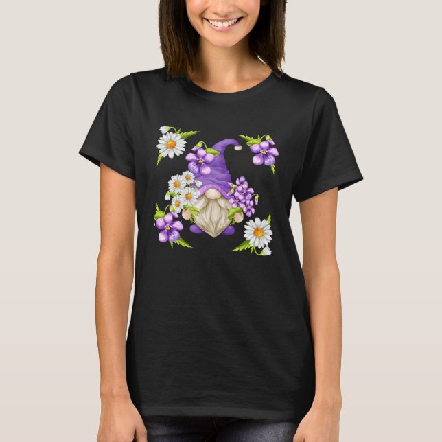T-shirt Floral Daisy Flower Pattern For Spring Purple Viol (Devant)