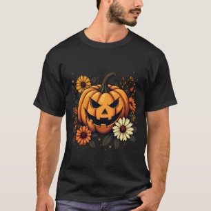 T-shirt Floral éffrayant   Automne Pumpki Halloween automn