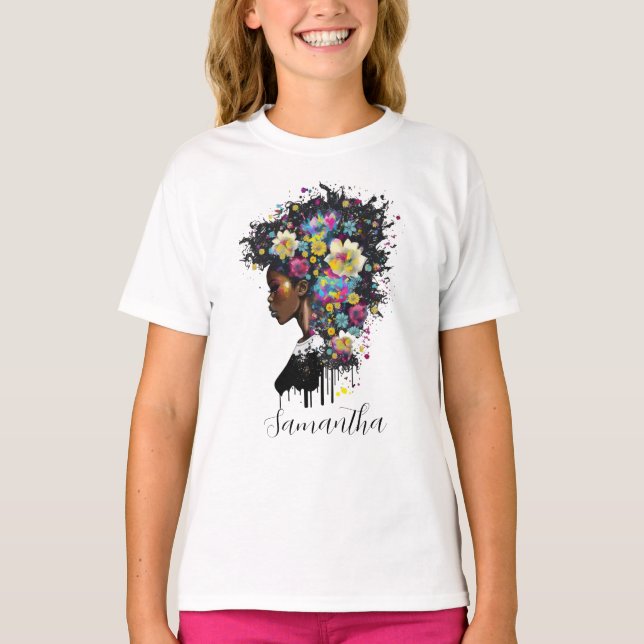 T-shirt Floral étincelante Africaine Américaine (Devant)