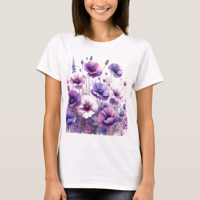 T-shirt floral florissant d'Hibiscus violet (Devant)