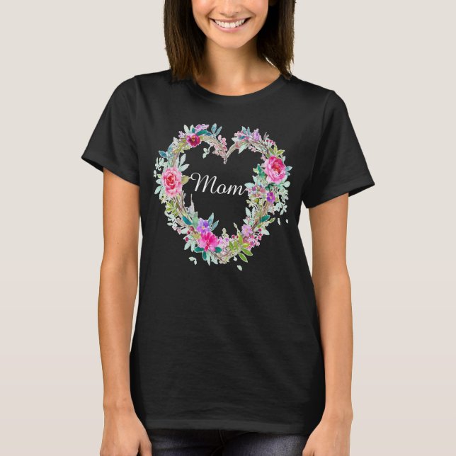 T-shirt Floral Graphic Mom Flower Heart Imprimer Ma Mama B (Devant)
