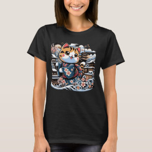 T-shirt Floral Hiver Kitten Lover japonais Art Cute Cat