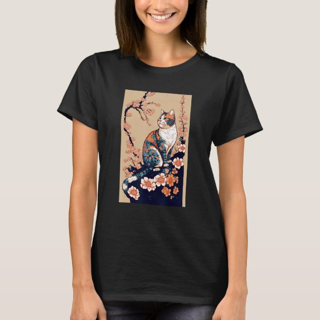 T-shirt Floral Japanese Cat (Devant)