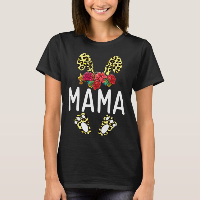 T-shirt Floral Leopard Mama Bunny Happy Easter Mother s Da (Devant)