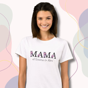 T-shirt Floral Mama texte personnalisé Enfants Noms de fem