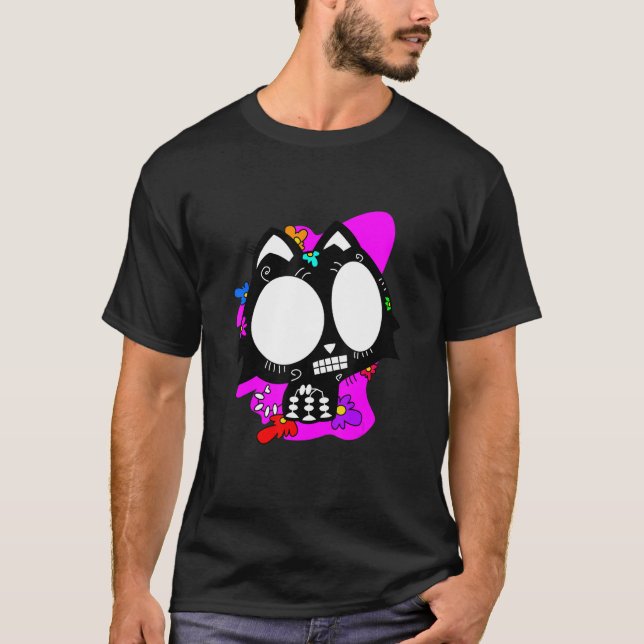 T-shirt Floral Mexican Cat Day of the Dead Dia De Muertos  (Devant)
