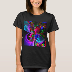 T-shirt Floral moderne Art Abstrait Rouge Bleu Motif #12