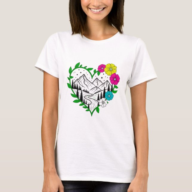 T-shirt Floral Mountain Heart Nature Pittoresque Paysage A (Devant)