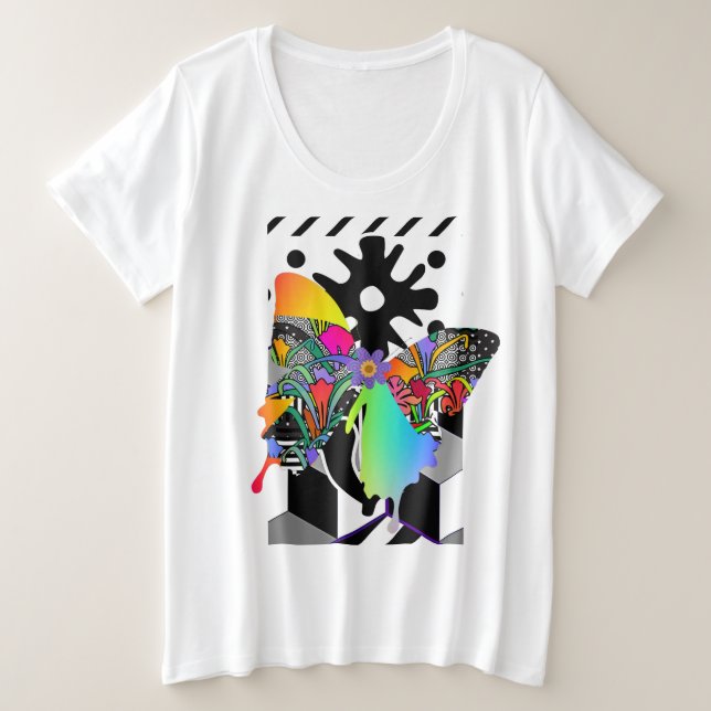 T-Shirt floral papillon féminin de taille plus (Design devant)