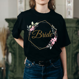 T-shirt Floral Polygon Bride Feuille esthétique or et rose