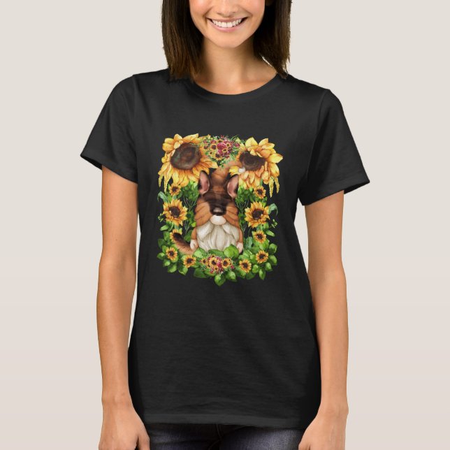T-shirt Floral Sunflower Mom Pattern Cute German Shepherd  (Devant)